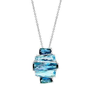 0.05 CT. T.W. Diamond & Topaz Pendant Necklace 14K White Gold With Certificate